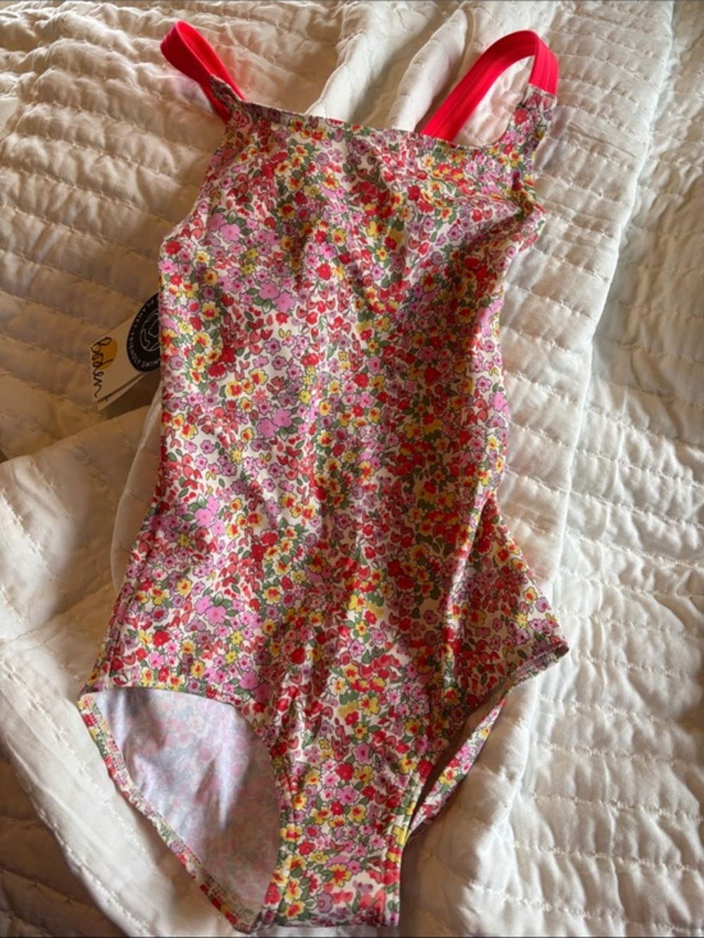 Boden Floral One-Piece Swimsuit in Pink, Yellow and Green UPF 50+ NWT